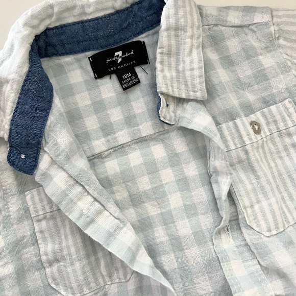 7 For All Mankind Toddler Boys Two Piece Striped Shirt And Denim Shorts - Picture 2 of 6